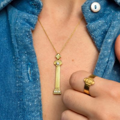 Column Necklace in 14K with Diamonds