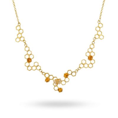 14K Bee Collar Necklace with Citrines