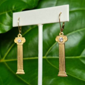 14K Column Earrings with Diamonds