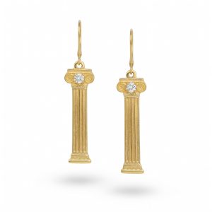 14K Column Earrings with Diamonds