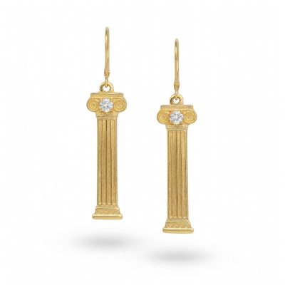 14K Column Earrings with Diamonds
