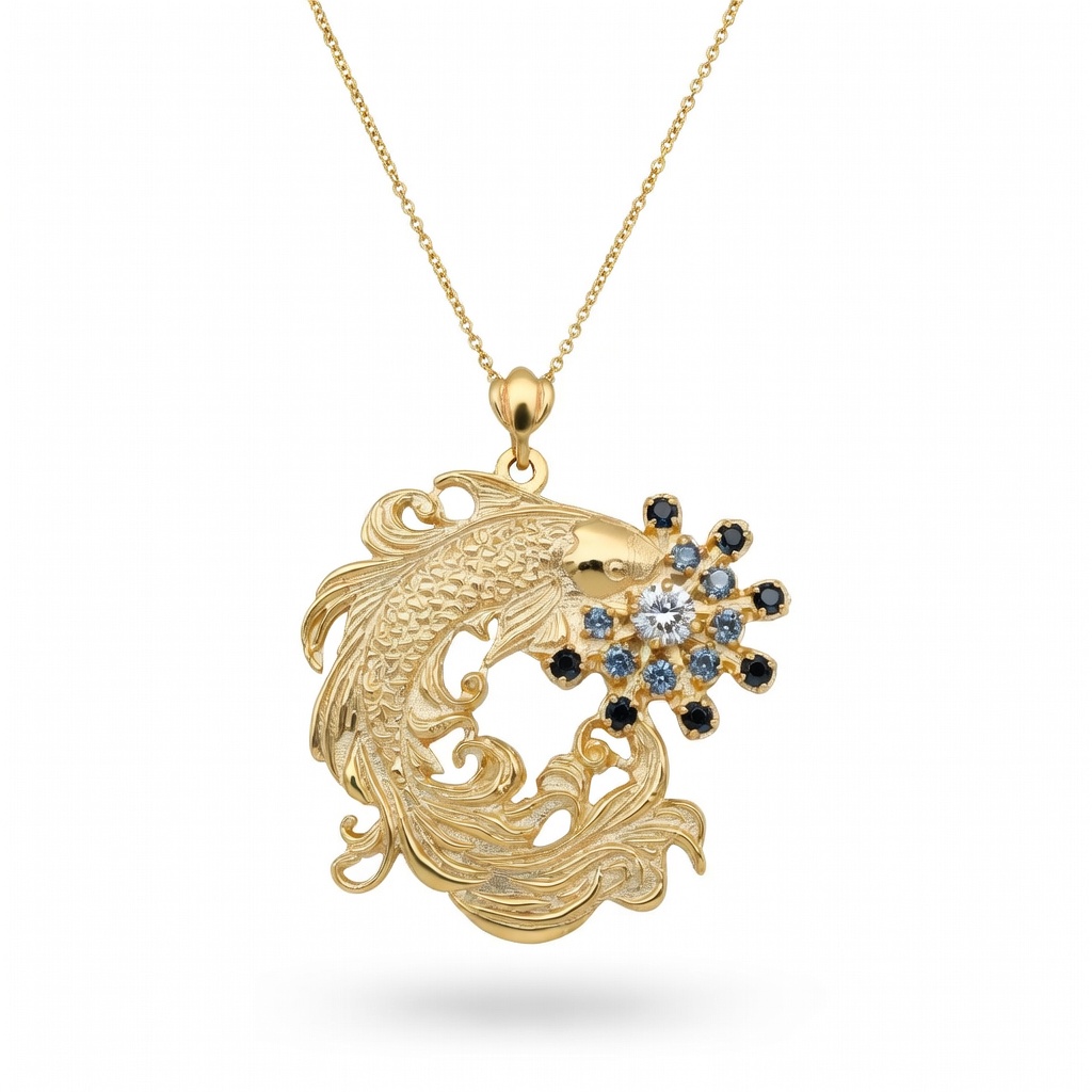 Lucky Fish in 14K with Diamond and Topaz