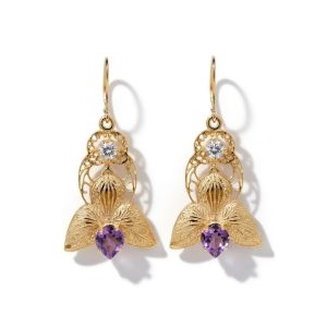 Orchid Earrings in 14K Gold with Diamonds and Amethysts
