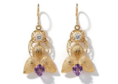 Orchid Earrings in 14K Gold with Diamonds and Amethysts