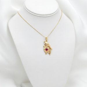 14K Bird Flower Necklace with Rhodolite
