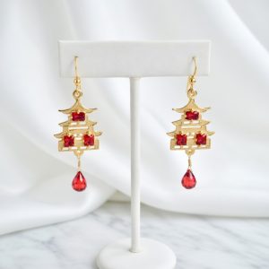 Pagoda Earrings 14K and Garnet