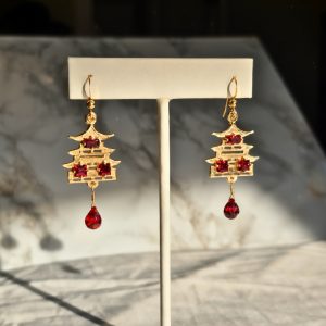Pagoda Earrings 14K and Garnet