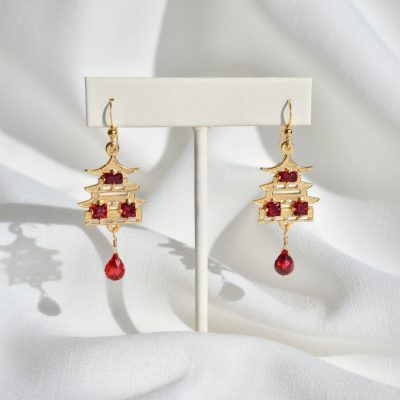 Pagoda Earrings 14K and Garnet