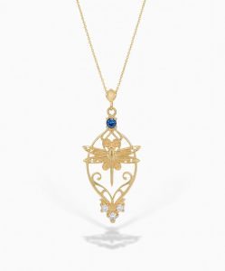 Dragonfly Necklace 14K with Diamonds and Topaz