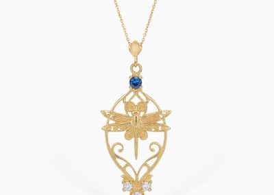 Dragonfly Necklace 14K with Diamonds and Topaz