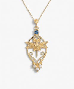 Dragonfly Necklace 14K with Diamonds and Topaz