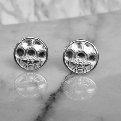 Round Honey Bee Cufflinks in Sterling Silver
