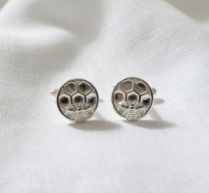 Round Honey Bee Cufflinks in Sterling Silver