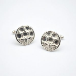 Round Honey Bee Cufflinks in Sterling Silver