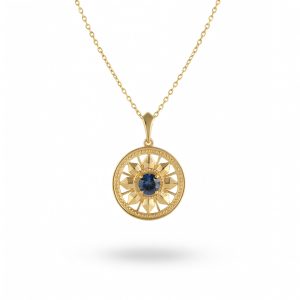 Round Deco Necklace 14K with London Blue Topaz