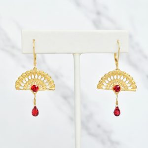 Fan Earrings 14K with Garnet