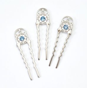 Sterling Silver Deco Hair Pins with Topaz