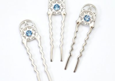 Sterling Silver Deco Hair Pins with Topaz