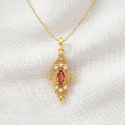 Marquise Deco Necklace with Diamonds and Madera Citrine in 14K
