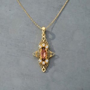 Marquise Deco Necklace with Diamonds and Madera Citrine in 14K