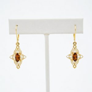 Marquise Deco Earrings with Madera Citrine in 14K
