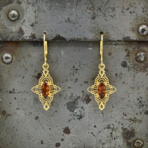 Marquise Deco Earrings with Madera Citrine in 14K