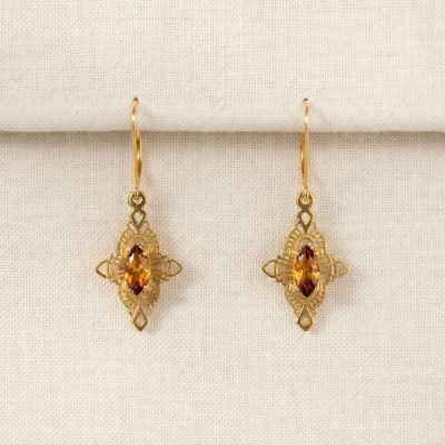 Marquise Deco Earrings with Madera Citrine in 14K