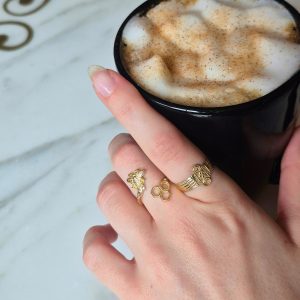 Column Ring and Bee Ring in 14K Gold