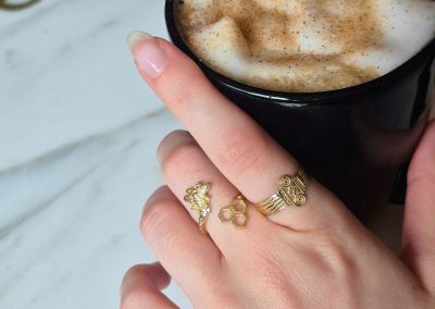 Column Ring and Bee Ring in 14K Gold