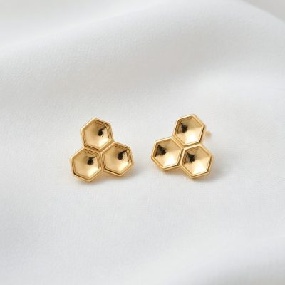 Honeycomb Stud Earring 14K