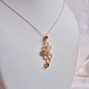 Long Honey Necklace with Citrine in 14K