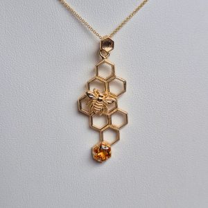 Long Honey Necklace with Citrine in 14K