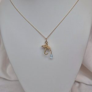 Umbrella necklace with Blue Topaz in 14K Gold