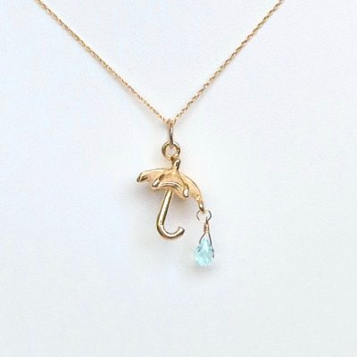Umbrella necklace with Blue Topaz in 14K Gold