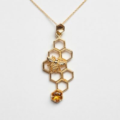Long Honey Necklace with Citrine in 14K