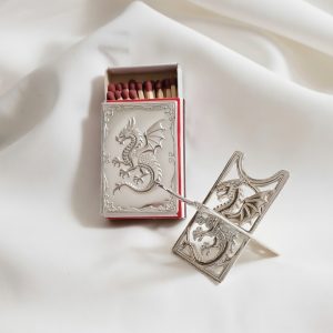 Dragon Cigar Rest and Match Box Cover in Sterling Silver