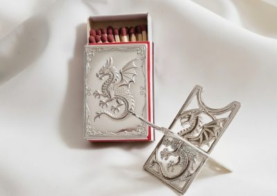 Dragon Cigar Rest and Match Box Cover in Sterling Silver