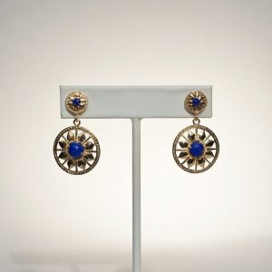 Double Round Deco Earrings in 14K with Lapis
