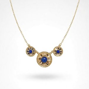 Triple Round Deco Necklace in 14K with Lapis