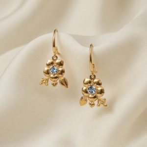 Flower Earring with Aquamarine in 14K