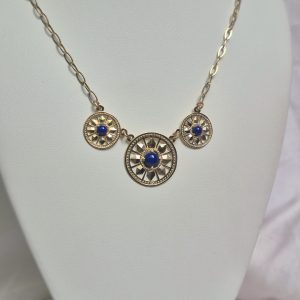 Triple Round Deco Necklace in 14K with Lapis