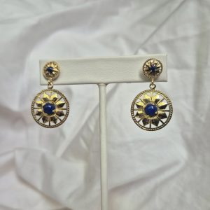 Double Round Deco Earrings in 14K with Lapis