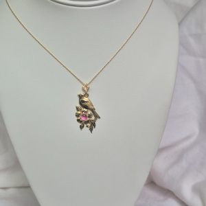 14K Bird Flower Necklace with Tourmaline