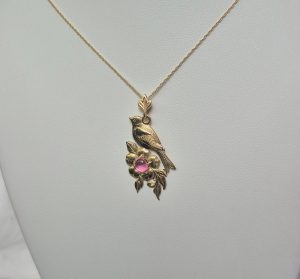 14K Bird Flower Necklace with Tourmaline