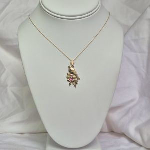 14K Bird Flower Necklace with Tourmaline