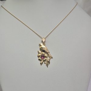 14K Bird Flower Necklace with Tourmaline
