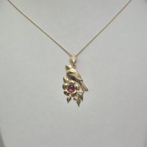 14K Bird Flower Necklace with Tourmaline