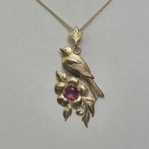 14K Bird Flower Necklace with Tourmaline