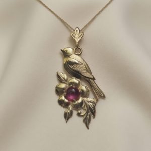 14K Bird Flower Necklace with Tourmaline