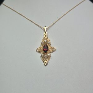 Marquise Deco Necklace with Diamonds and Madera Citrine in 14K
